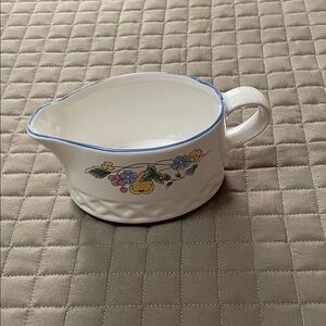 Floral Ceramic Creamer with Blue Rim